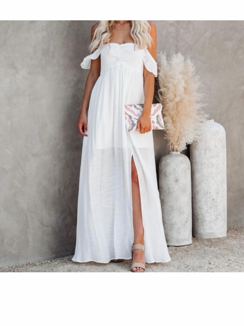 VICI White Off-Shoulder Split Maxi Dress - M (NWT)